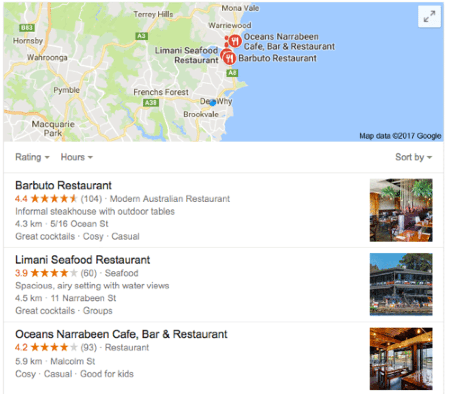 Narrabeen Restaurants search in Google
